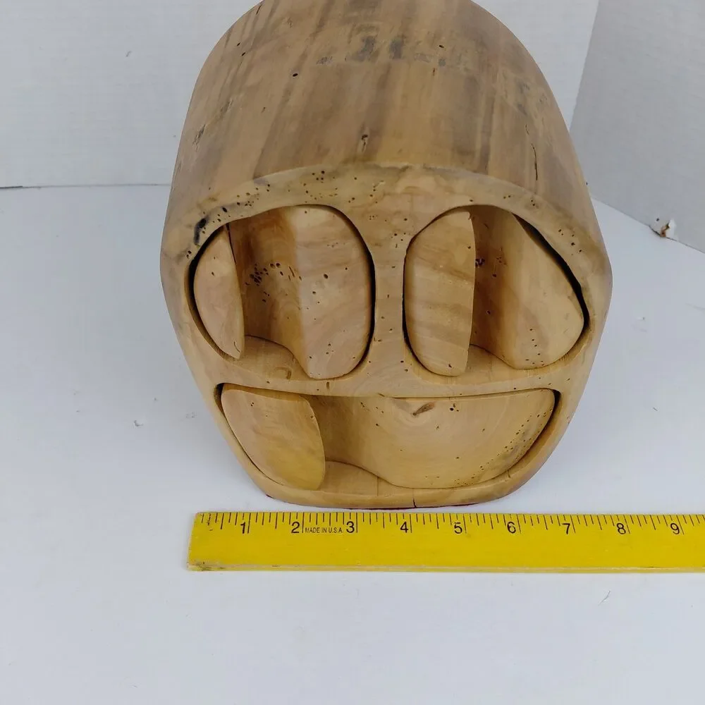 Hand Carved Bandsaw Box 3 Drawers Natural Wood Jewelry Trinket Box Abstract Face